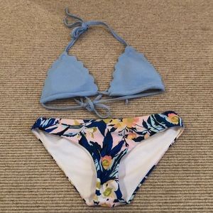 Blue and floral bikini set